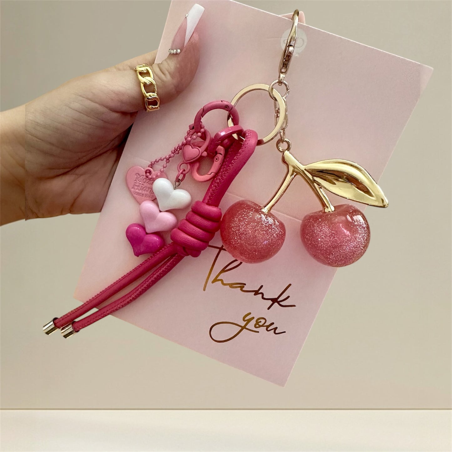 🍒 Sweet Pink Cherry Keychain