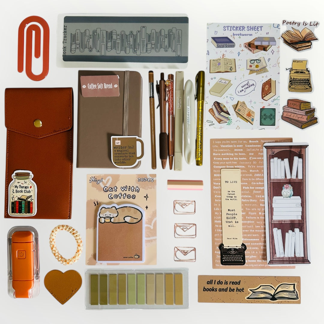 Coffee brown bookish bundle. Perfect gift for book lovers.