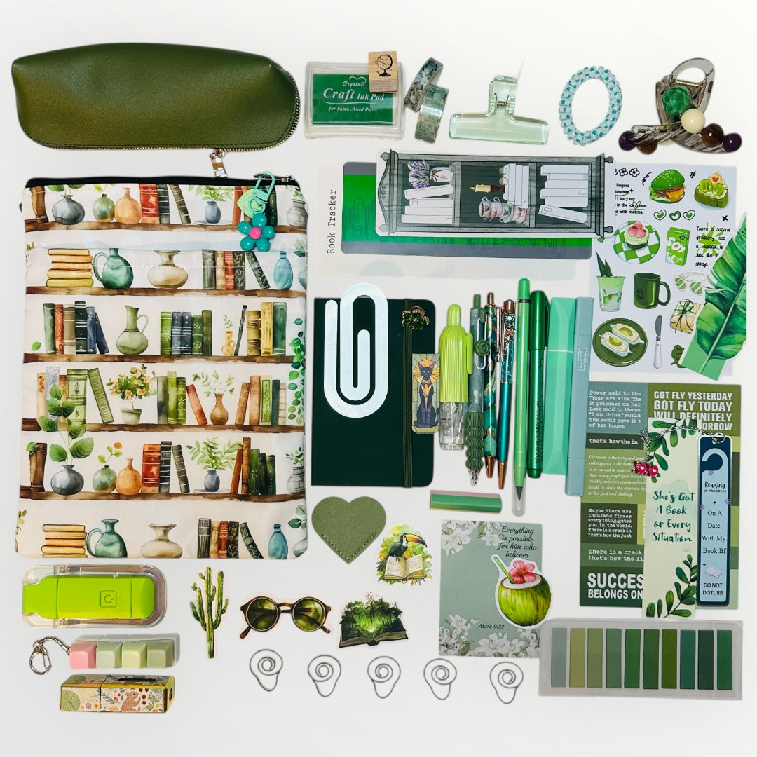 Dark green bookish bundle. Perfect gift for book lovers