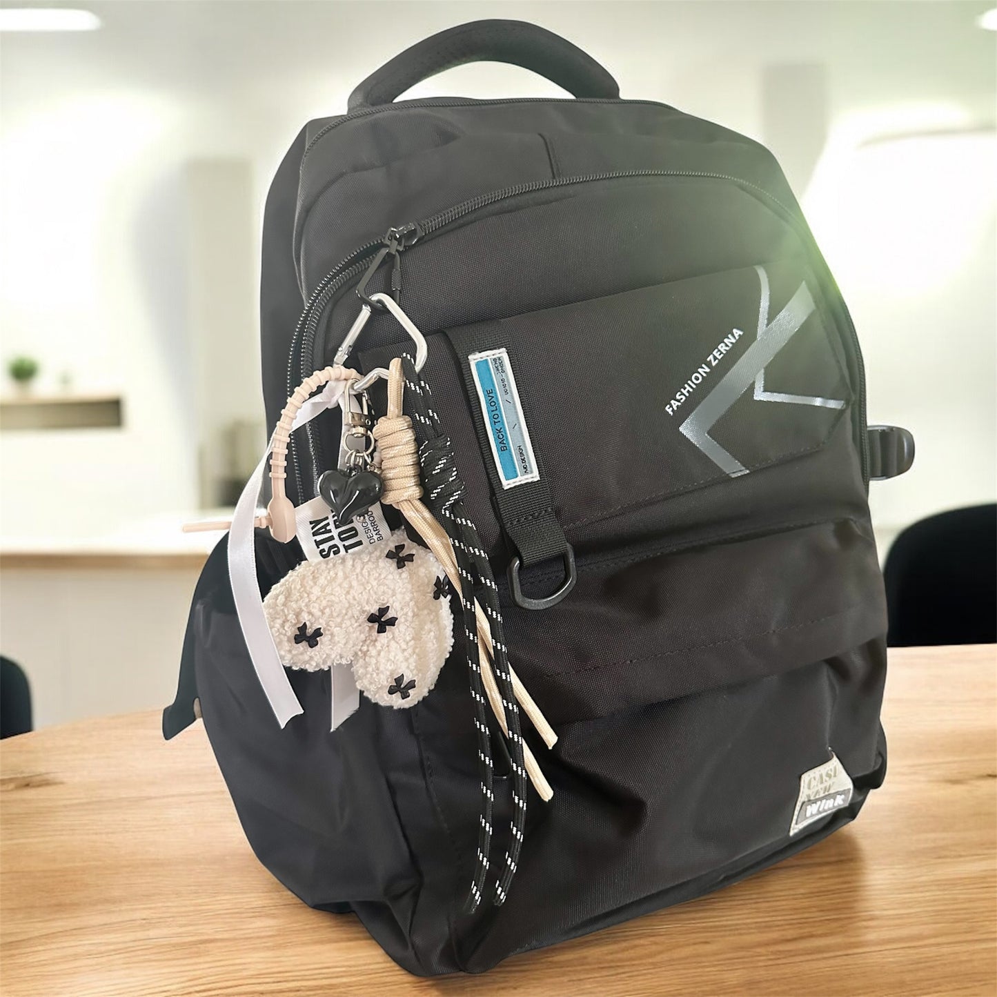 White plush heart keychain