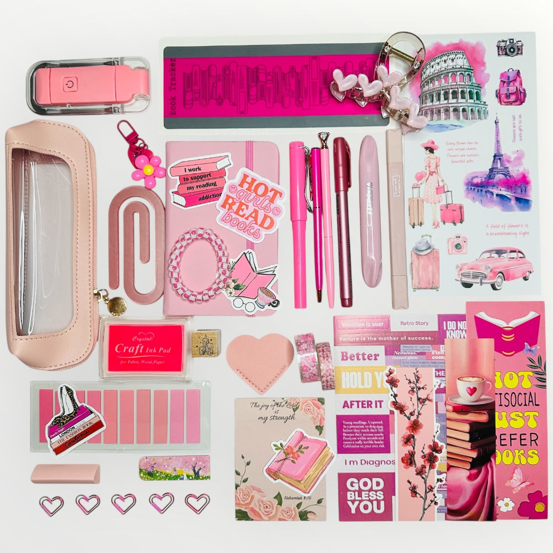 Pink bookish bundle. Perfect gift for book lovers