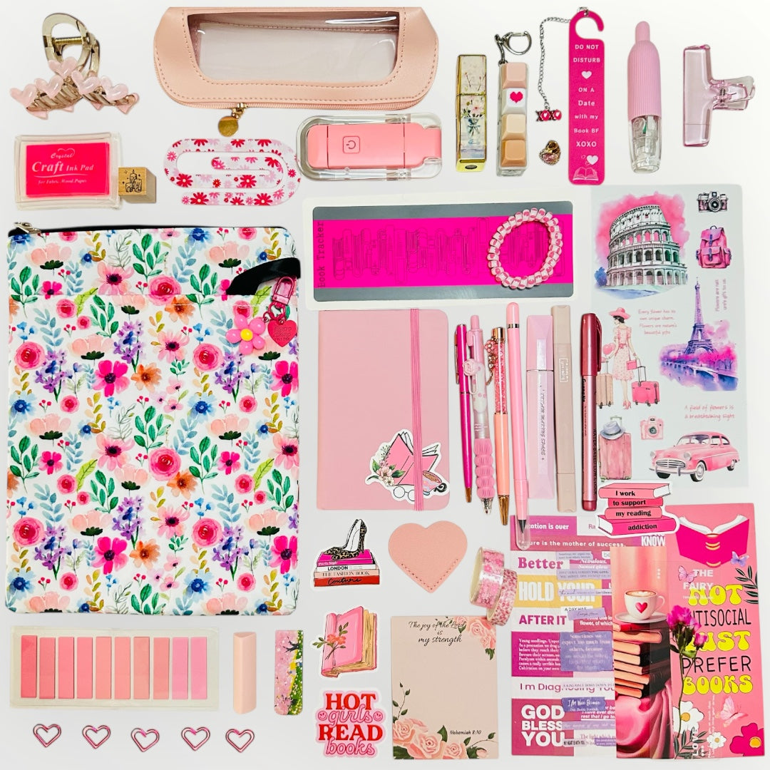 Pink bookish bundle. Perfect gift for book lovers