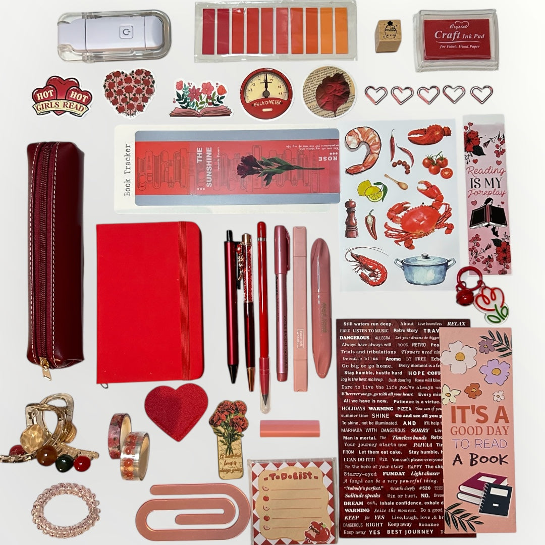 Red bookish bundle. Perfect gift for book lovers